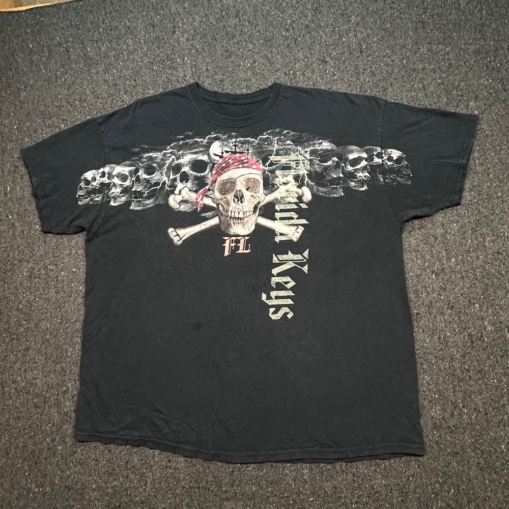 Florida Keys TShirt Sz XL Mens Black Skater Grunge Pirate Skulls Graphic Tee